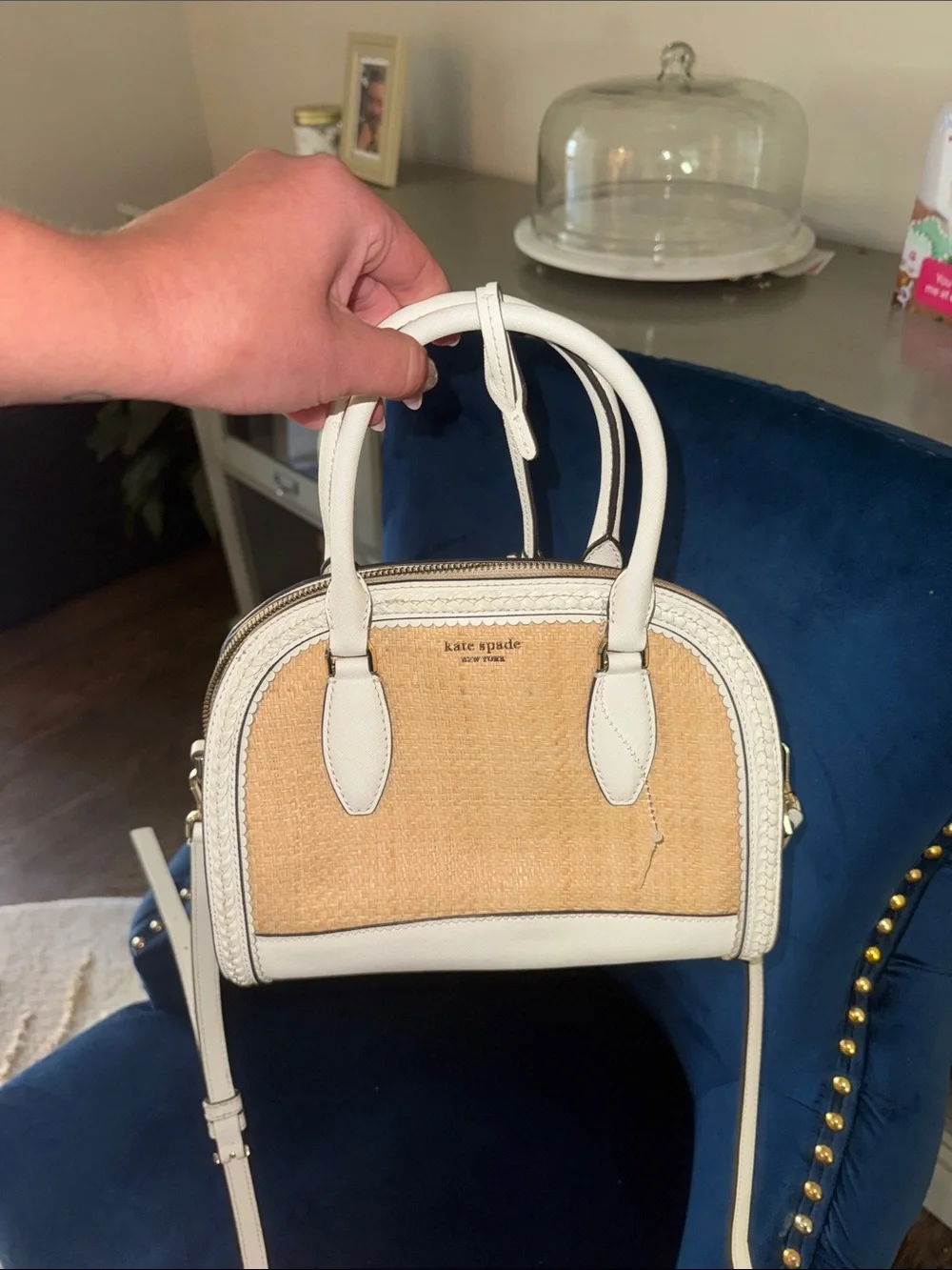 kate spade Tan and White Mini Dome Crossbody